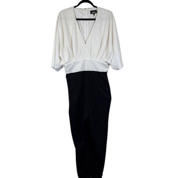 NWOT Alexia Admor Draped Dolman-Sleeve Jumpsuit Ivory Black Back Zip Size XL - Picture 2 of 14